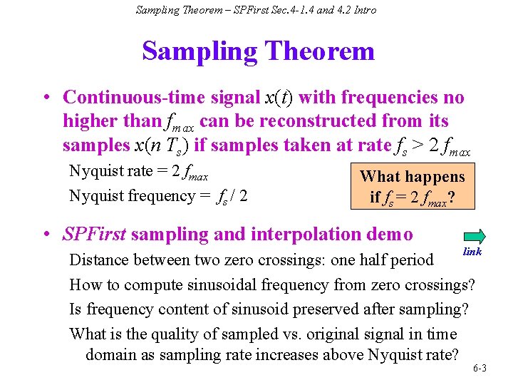 Sampling Theorem – SPFirst Sec. 4 -1. 4 and 4. 2 Intro Sampling Theorem
