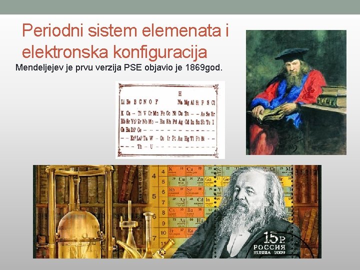 Periodni sistem elemenata i elektronska konfiguracija Mendeljejev je prvu verzija PSE objavio je 1869
