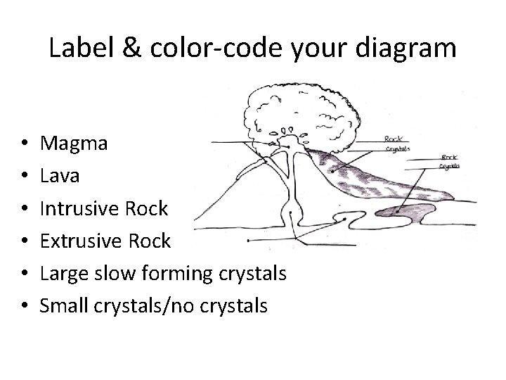 Label & color-code your diagram • • • Magma Lava Intrusive Rock Extrusive Rock