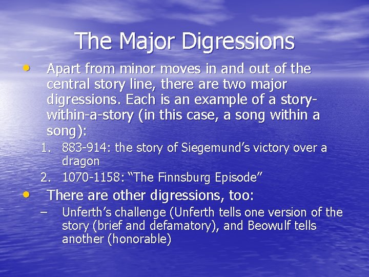 The Major Digressions • Apart from minor moves in and out of the central