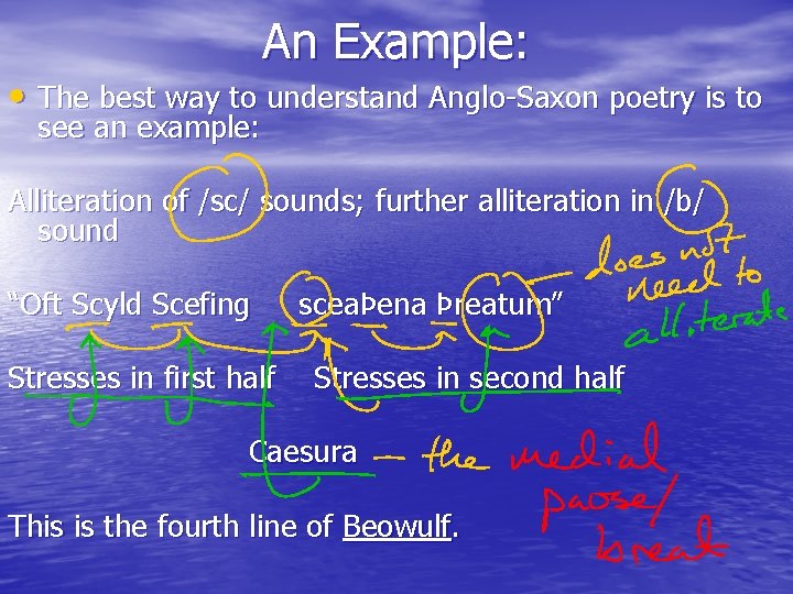 An Example: • The best way to understand Anglo-Saxon poetry is to see an