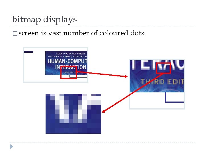 bitmap displays � screen is vast number of coloured dots 
