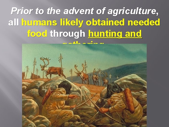 Prior to the advent of agriculture, all humans likely obtained needed food through hunting