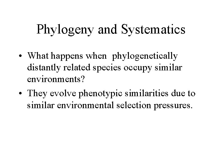 Phylogeny and Systematics • What happens when phylogenetically distantly related species occupy similar environments?