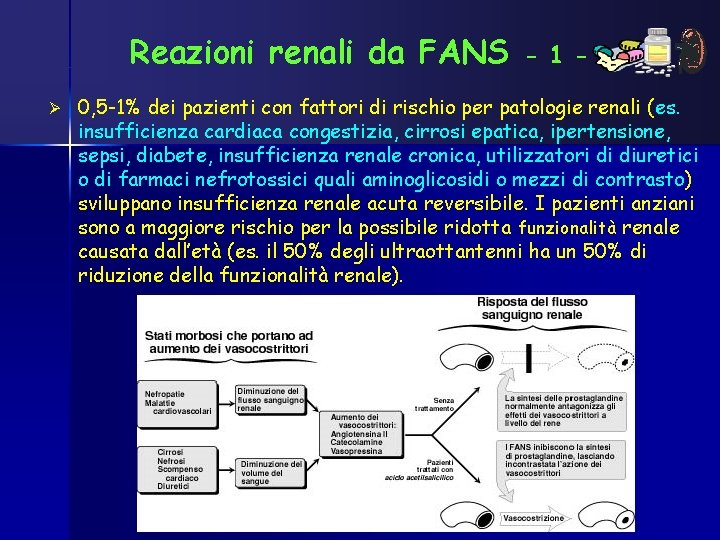 Reazioni renali da FANS Ø - 1 - 0, 5 -1% dei pazienti con