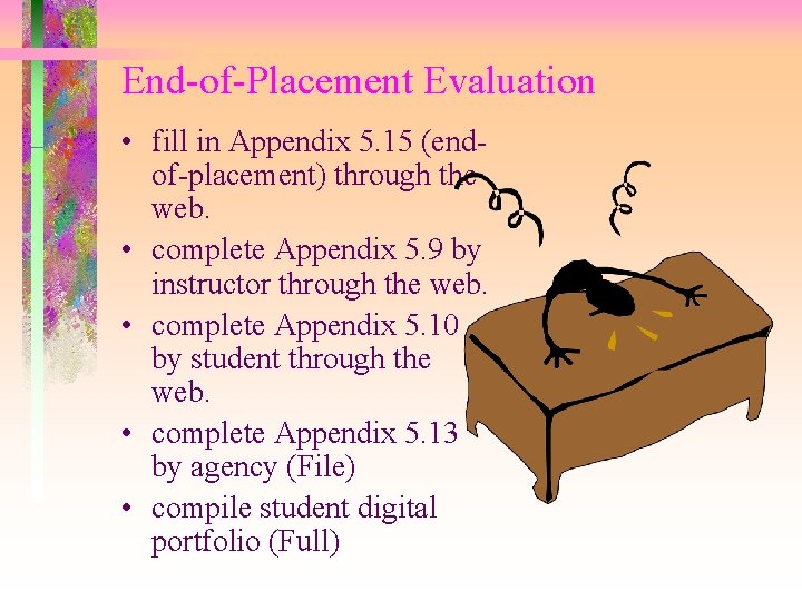 End-of-Placement Evaluation • fill in Appendix 5. 15 (endof-placement) through the web. • complete