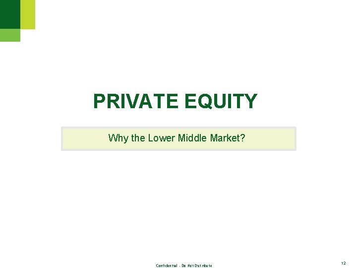 PRIVATE EQUITY Why the Lower Middle Market? Confidential - Do Not Distribute 12 