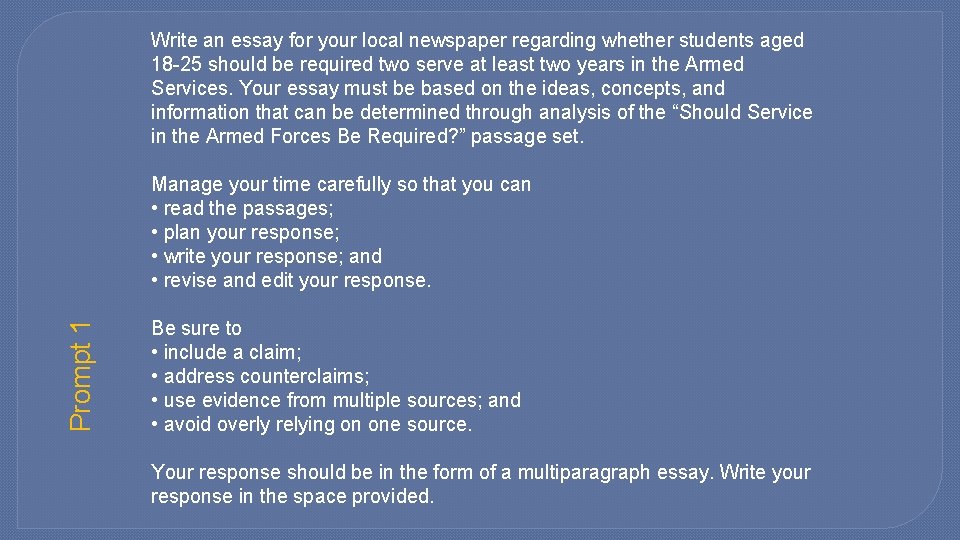 Write an essay for your local newspaper regarding whether students aged 18 -25 should