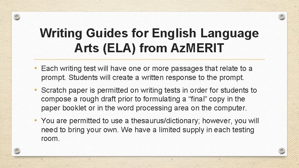 Writing Guides for English Language Arts (ELA) from Az. MERIT • Each writing test