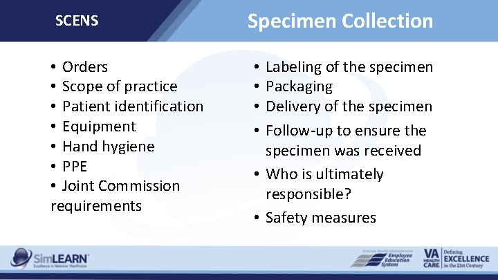 SCENS • Orders • Scope of practice • Patient identification • Equipment • Hand