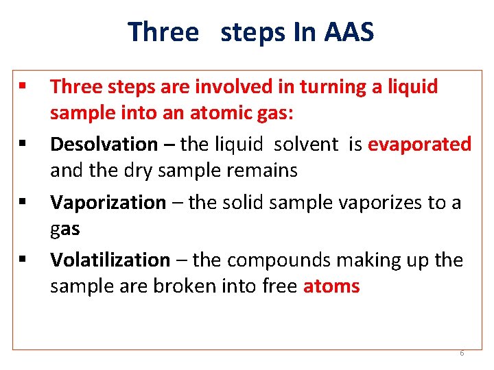 Three steps In AAS § § Three steps are involved in turning a liquid