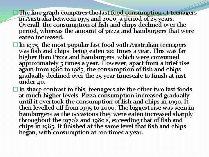 �The line graph compares the fast food consumption of teenagers in Australia between 1975