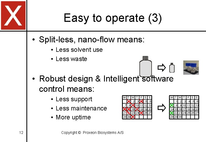 Easy to operate (3) • Split-less, nano-flow means: • Less solvent use • Less