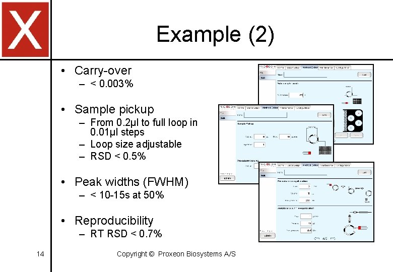 Example (2) • Carry-over – < 0. 003% • Sample pickup – From 0.