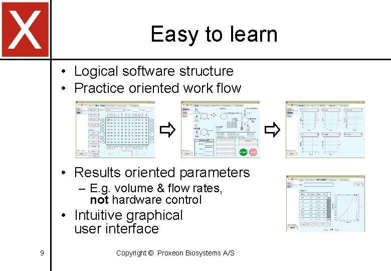 Easy to learn • Logical software structure • Practice oriented work flow • Results