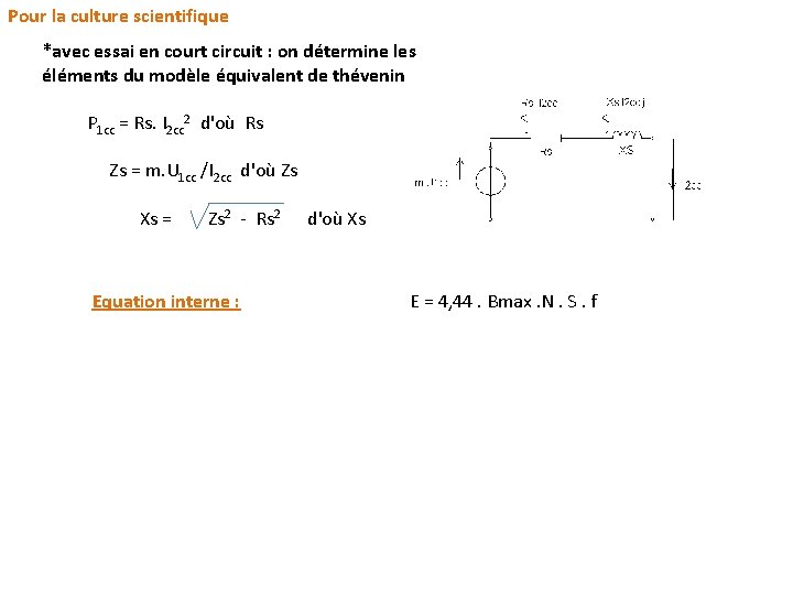 Pour la culture scientifique *avec essai en court circuit : on détermine les éléments Pour la culture scientifique *avec essai en court circuit : on détermine les éléments
