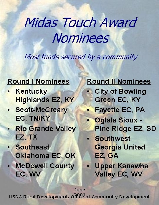 Midas Touch Award Nominees Most funds secured by a community Round I Nominees •