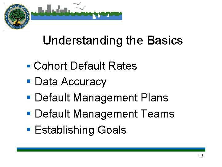 Understanding the Basics § Cohort Default Rates § Data Accuracy § Default Management Plans