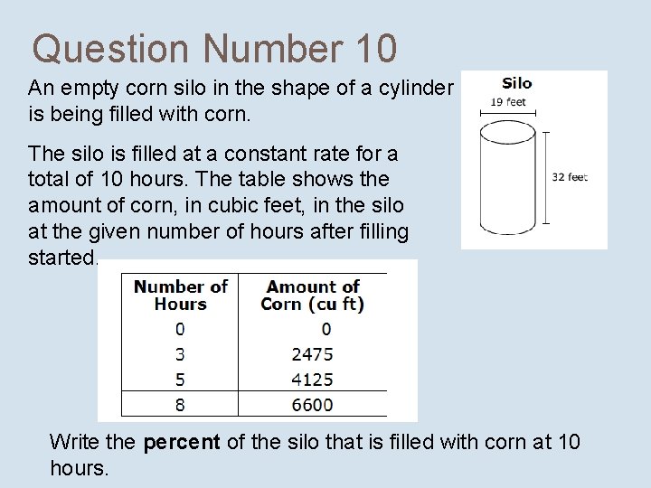 Question Number 10 An empty corn silo in the shape of a cylinder is