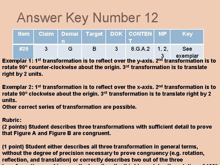 Answer Key Number 12 Item Claim #20 3 Domai n G Target DOK B