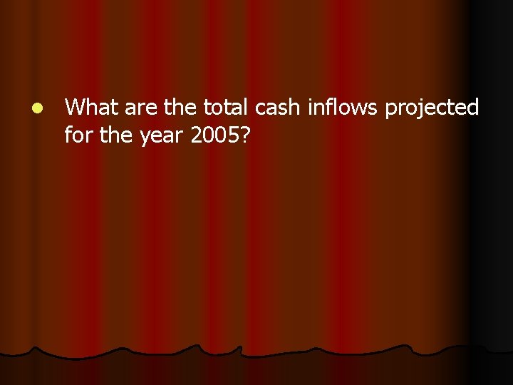 l What are the total cash inflows projected for the year 2005? 