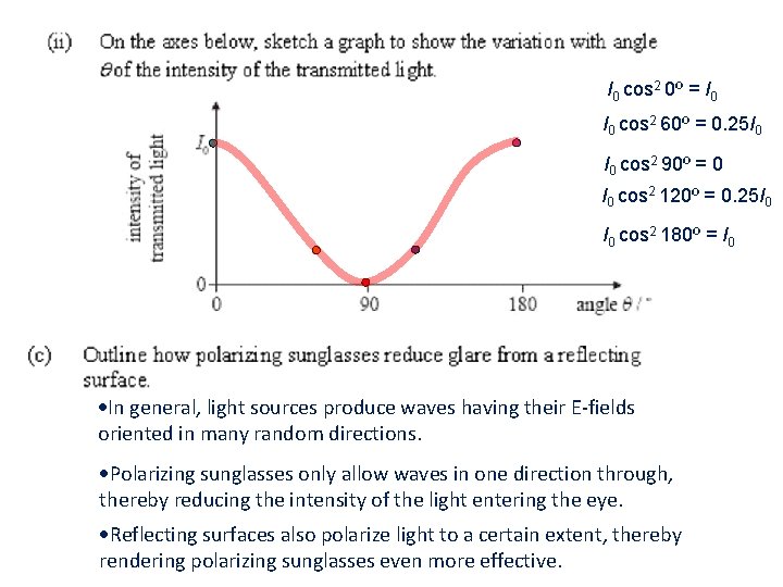 I 0 cos 2 0º = I 0 cos 2 60º = 0. 25 I 0 cos 2 0º = I 0 cos 2 60º = 0. 25