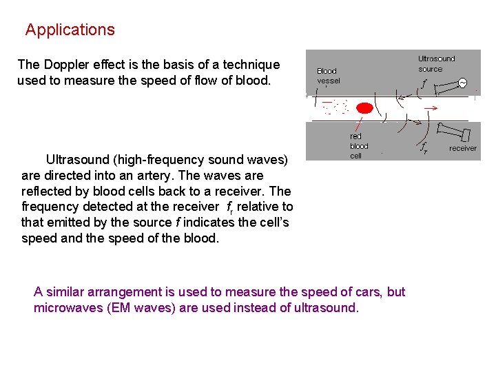 Applications The Doppler effect is the basis of a technique used to measure the Applications The Doppler effect is the basis of a technique used to measure the