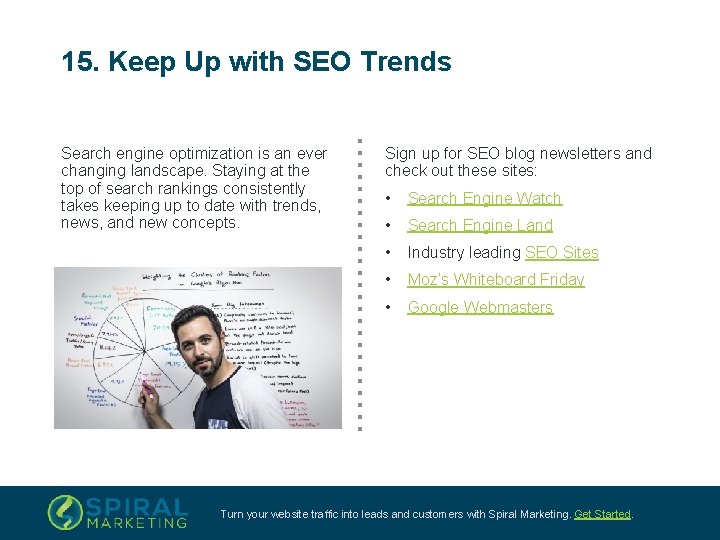 15. Keep Up with SEO Trends Search engine optimization is an ever changing landscape.