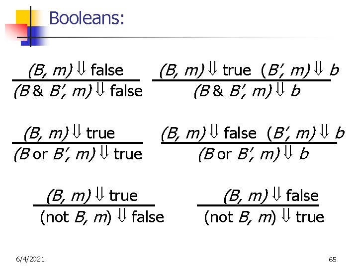 Booleans: (B, m) false (B, m) true (B’, m) b (B & B’, m)