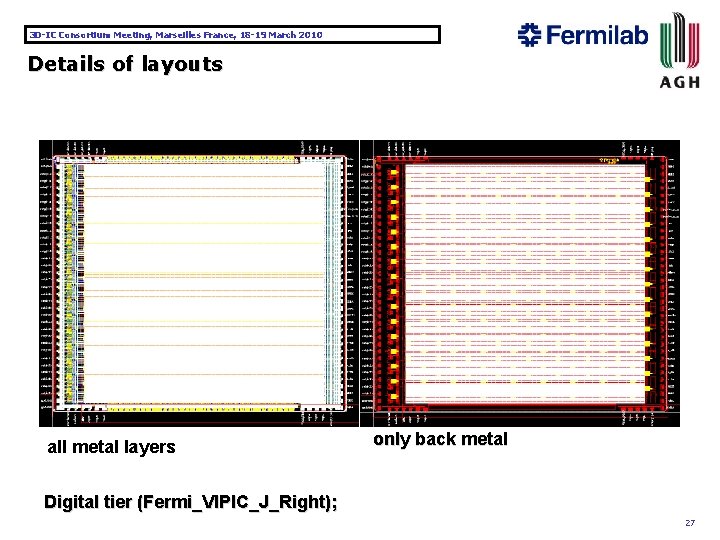 3 D-IC Consortium Meeting, Marseilles France, 18 -19 March 2010 Details of layouts all