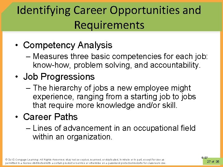 Identifying Career Opportunities and Requirements • Competency Analysis – Measures three basic competencies for
