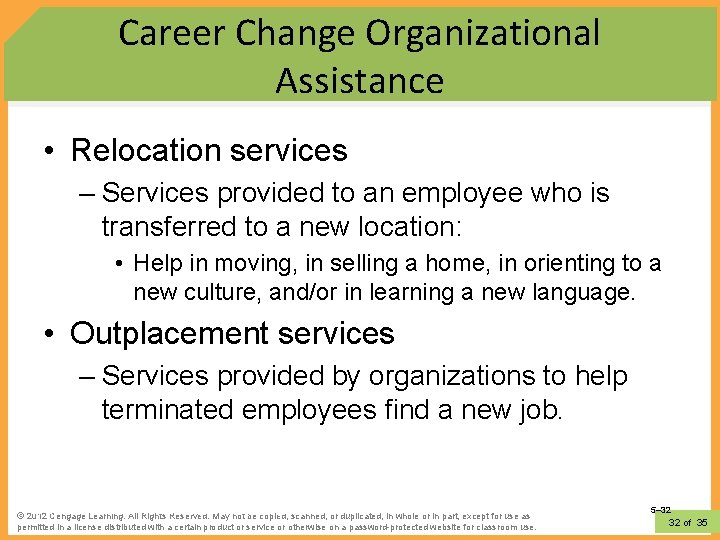 Career Change Organizational Assistance • Relocation services – Services provided to an employee who