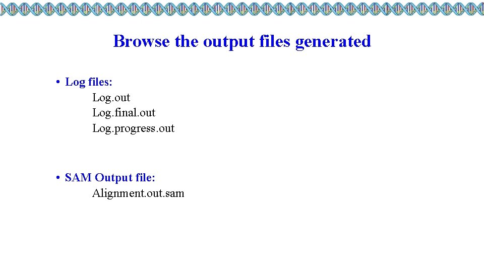 Browse the output files generated • Log files: Log. out Log. final. out Log.