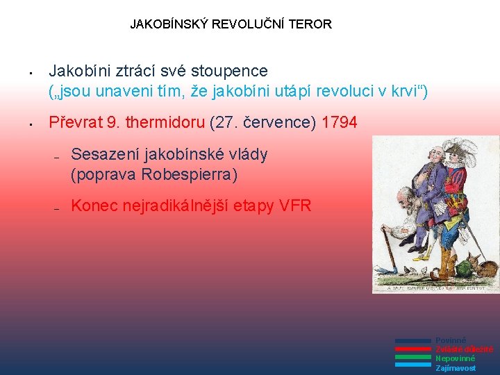 JAKOBÍNSKÝ REVOLUČNÍ TEROR • • Jakobíni ztrácí své stoupence („jsou unaveni tím, že jakobíni