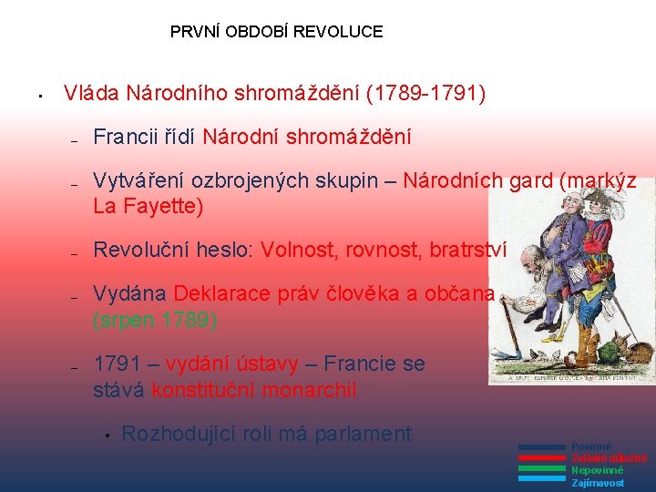 PRVNÍ OBDOBÍ REVOLUCE • Vláda Národního shromáždění (1789 -1791) – – – Francii řídí