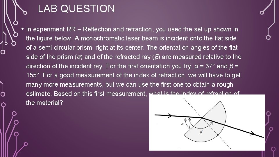 LAB QUESTION • In experiment RR – Reflection and refraction, you used the set