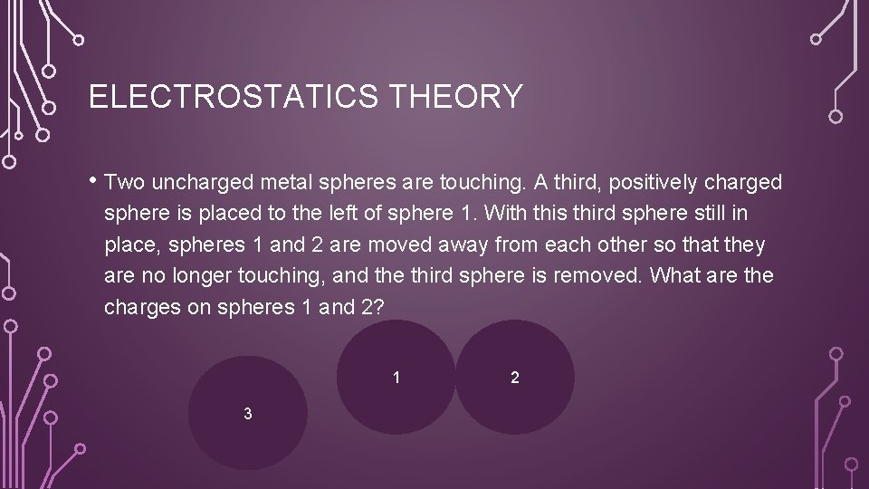 ELECTROSTATICS THEORY • Two uncharged metal spheres are touching. A third, positively charged sphere