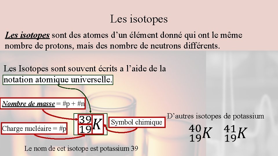 Les isotopes sont des atomes d’un élément donné qui ont le même nombre de