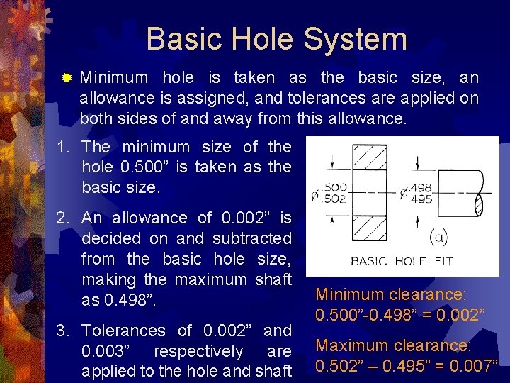 Basic Hole System ® Minimum hole is taken as the basic size, an allowance