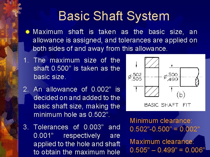 Basic Shaft System ® Maximum shaft is taken as the basic size, an allowance