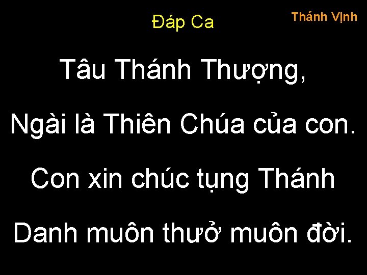 Đáp Ca Thánh Vịnh Tâu Thánh Thượng, Ngài là Thiên Chúa của con. Con