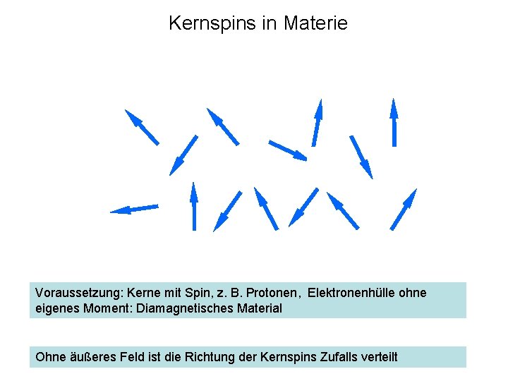 Kernspins in Materie Voraussetzung: Kerne mit Spin, z. B. Protonen, Elektronenhülle ohne eigenes Moment: