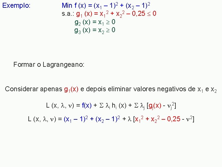Exemplo: Min f (x) = (x 1 – 1)2 + (x 2 – 1)2