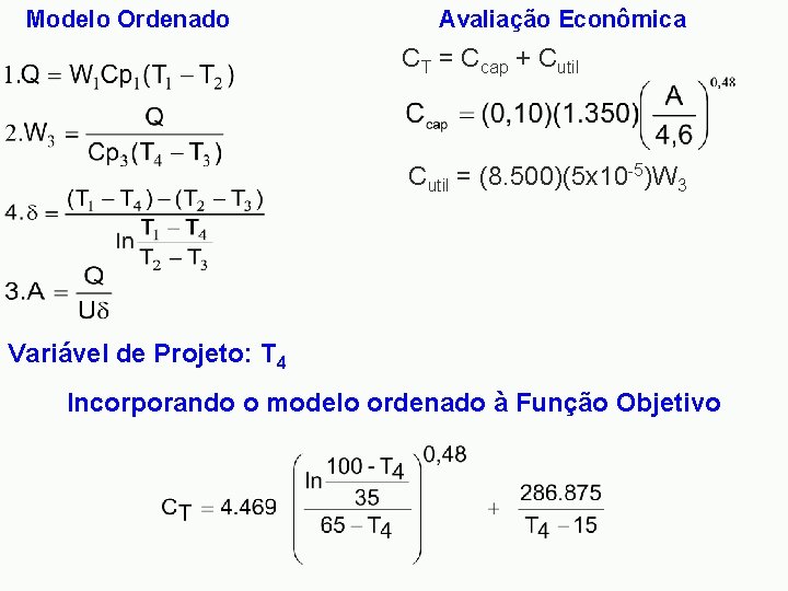 Modelo Ordenado Avaliação Econômica CT = Ccap + Cutil = (8. 500)(5 x 10