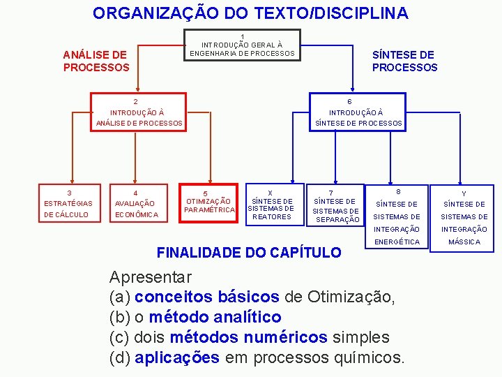 ORGANIZAÇÃO DO TEXTO/DISCIPLINA 1 INTRODUÇÃO GERAL À ENGENHARIA DE PROCESSOS ANÁLISE DE PROCESSOS SÍNTESE