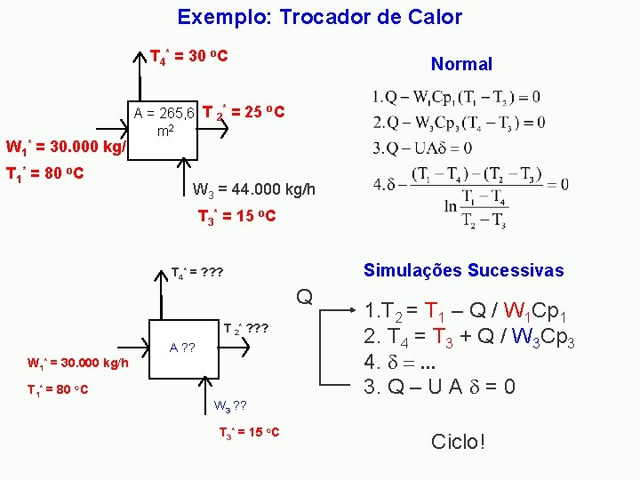 Exemplo: Trocador de Calor T 4* = 30 o. C A = 265, 6