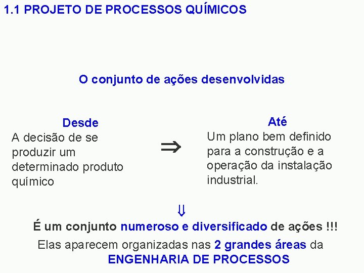 1. 1 PROJETO DE PROCESSOS QUÍMICOS O conjunto de ações desenvolvidas Desde A decisão