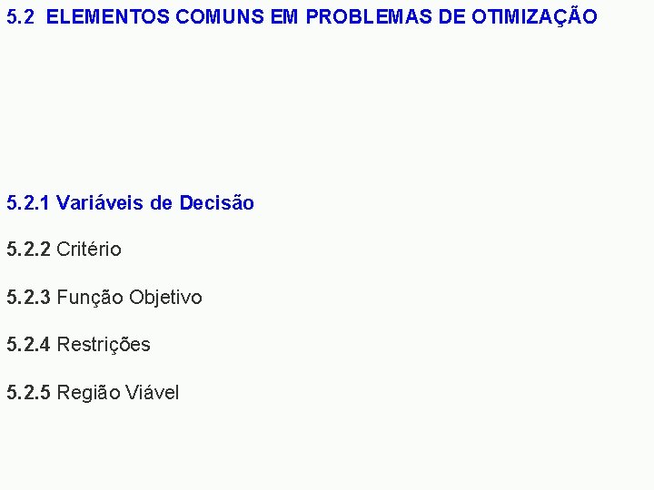 5. 2 ELEMENTOS COMUNS EM PROBLEMAS DE OTIMIZAÇÃO 5. 2. 1 Variáveis de Decisão