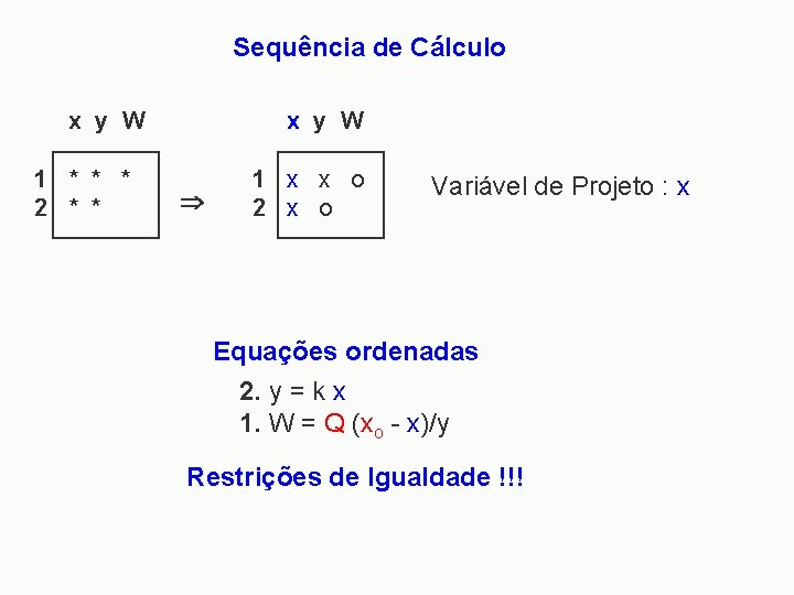 Sequência de Cálculo x y W 1 * * * 2 * * x