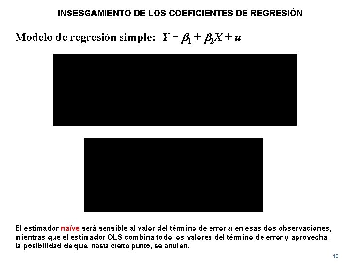 INSESGAMIENTO DE LOS COEFICIENTES DE REGRESIÓN Modelo de regresión simple: Y = b 1